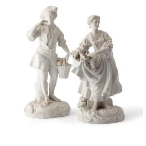 antica coppia di statuine in biscuit, manifattura di Sevres, Francia