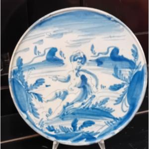 antica tesa Ligure in maiolica con decorazioni in blu
