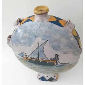 antica fiasca in maiolica decorata  policroma