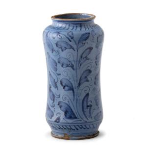 antico vaso siciliano,albarello, in maiolica blu berrettino