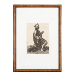 antica incisione del 700, " uomo orientale con turbante"