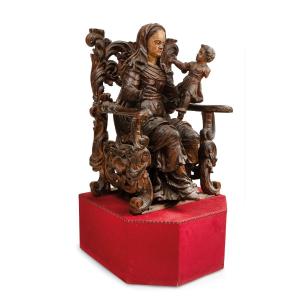 antica scultura lignea policroma rinascimentale " Madonna con Bambino"