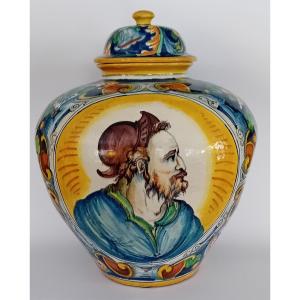 Grande vaso antico in maiolica , Caltagirone,Sicilia XIX ° secolo