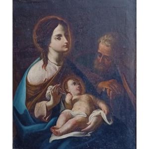 Antico dipinto, Sacra Famiglia, olio su tela, scuola Emiliana del XVIII secolo