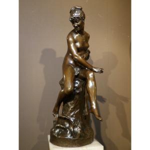 Leon Pilet - Bronze Sculpture Of A Lady Coming Out Of The Bath.