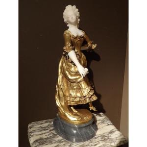 Affortunato Gory - Elegant Lady In Gilt Bronze And Carrara Marble