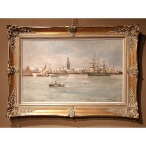 Jean Hill - Painting "view Of The Port Of Antwerp"