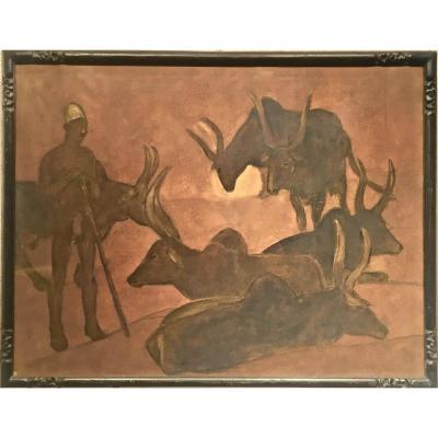 Fernand Lantoine (1876-1953) - Guardian Of Zebus