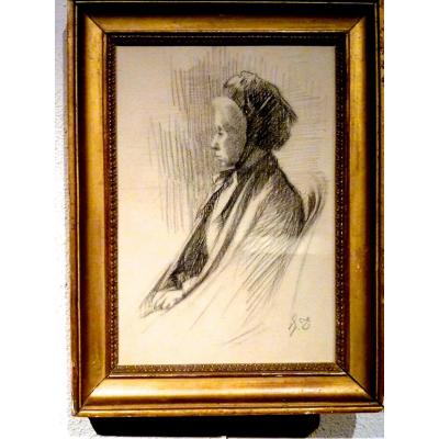 Woman In A Wheelchair Nineteenth Drawing Monogrammed Jt