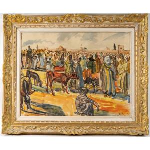 Watercolor Orientalist Market Scene