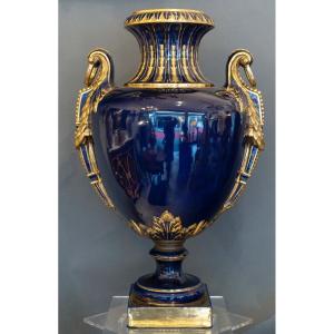 Spectacular Cobalt Blue Porcelain Vase Lxvi Style 