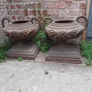 Pair Of Large Cast Iron Garden Basins