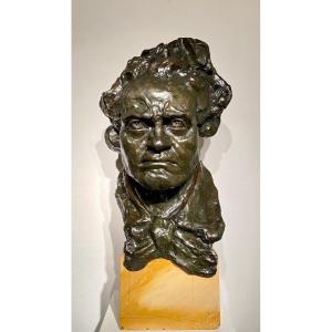 Bronze Bust Of Beethoven -life Size- Italo Giordani -valsuani Cire Perdue-78 Cm!