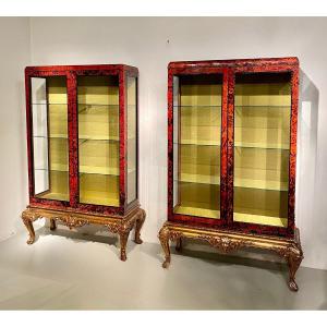  Paire De Vitrines De Style Louis XV En écaille De Tortue par Maison Franck