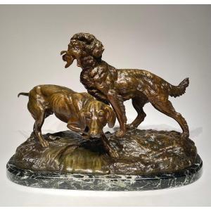 Ferdinand Pautrot (1832-1894). Griffin And Braque. Bronze Signed