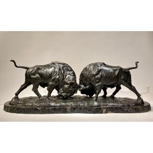 A Bronze Group Of Two Bison, Franz Iffland (1862-1935)