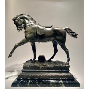 A Large Horse Sculpture On A Marble Base By Emile Picault.