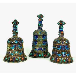 3 Boxes In Enameled And Gilded Sterling Silver Chinese Work.