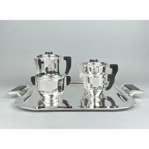 Ravinet d'Enfert Art Deco Period 5 Tea Coffee Service In Sterling Silver C. 1925