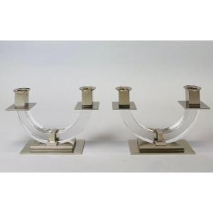 Pair Of Modernist Candelabras Attributed To Jacques Adnet
