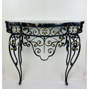 Wrought Iron Console, Art Deco, Marble Portor