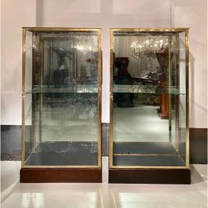Pair Of Vintage Brass Display Cabinets