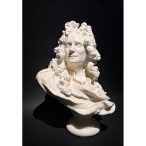 Carrara Marble Bust Of Corneille Van Clève, After Jean-jacques Caffieri (1725-1792).