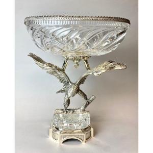 Silver-plated Metal Centerpiece Decorated With A Baccarat Crystal Bowl 