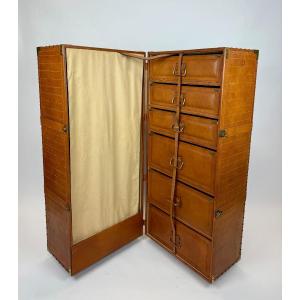 Leather Wardrobe Trunk By Lancetti, 20th Century.