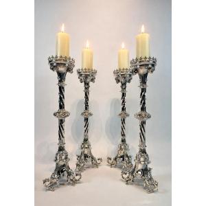 Set Of Four Monumental 19th-century Solid Silver Candlesticks