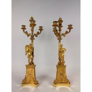 Pair Of Empire Gilt Bronze Candelabra, Early 19th Century