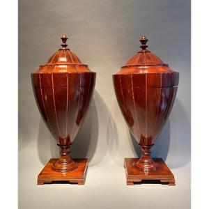 A Large Matched Pair Of English Mahogany Urns