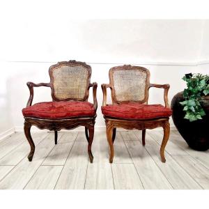 Antique Cane Armchairs, Louis XVI Style