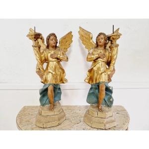 Pair Of Antique French Angel-shaped Torch Holders