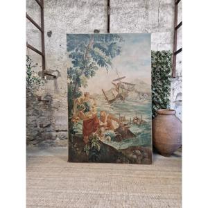 Large Antique Oil Painting Of A Famous Tapestry
