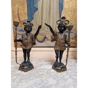 Pair Of Antique Venetian Bronze Candlesticks