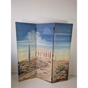 Antique French Folding Screen "the Pantheon"