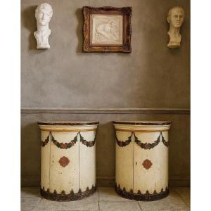 Pair Of 18th-century Italian Drum-fronted Sideboards