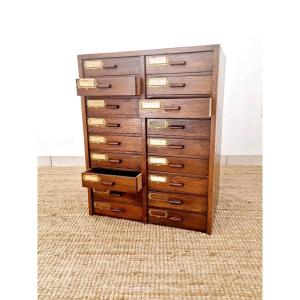 Antique Mahogany Filing Cabinet With 18 Drawers