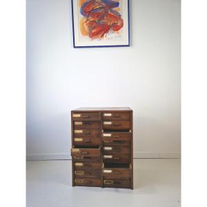 Antique Mahogany Filing Cabinet With 18 Drawers