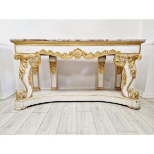 Antique Rococo Style Console Table With Marble Top