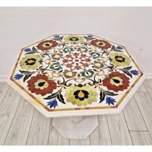 Vintage Italian Pietra Dura Marble Table With Floral Inlays