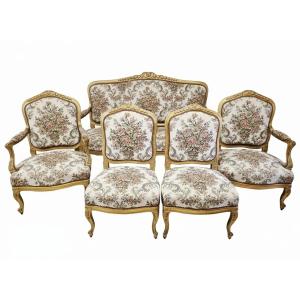 5-piece Living Room Set Consisting Of A Sofa And Antique French Armchairs