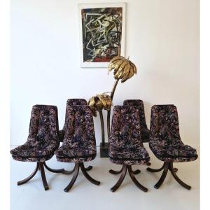 6 Norwegian Bentwood Dining Room In Mid-century Style With Bot Pattern Upholstery