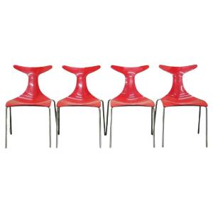 4 Vintage Post-modern Dining Chairs Delfy Design Gino Carollo
