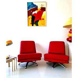 Pair Of Cofemo Futuristic Italian-style Swivel Armchairs