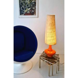 Mid-century Style Orange Ceramic Floor Or Table Lamp
