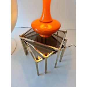 Vintage 1970s Hollywood Regency Glass Nesting Tables