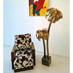 Vintage Hollywood Regency Brass Floor Lamp, Palm Tree Motif, Maison Jansen Style, 1970s