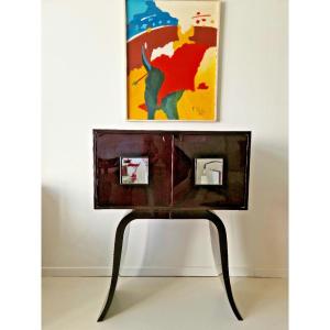 Mid-century Art Deco Bar Cabinet With High Legs, High-gloss Lacquer Finish